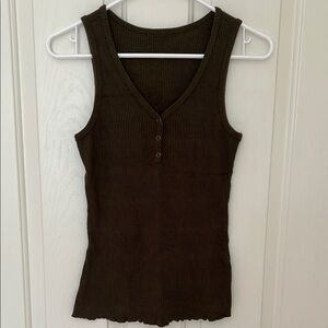 Olive Green Ribbed Sleeveless Top